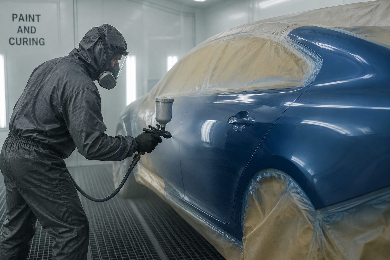 Industrial auto painting in progress