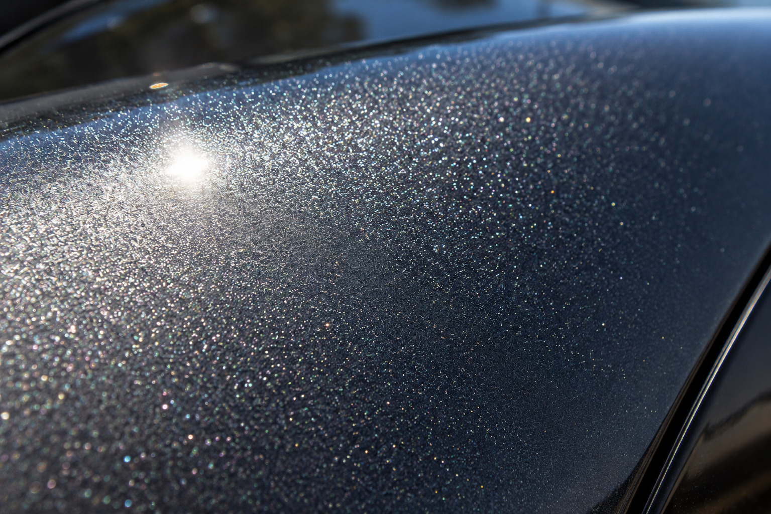 Metallic paint shimmer on car panel