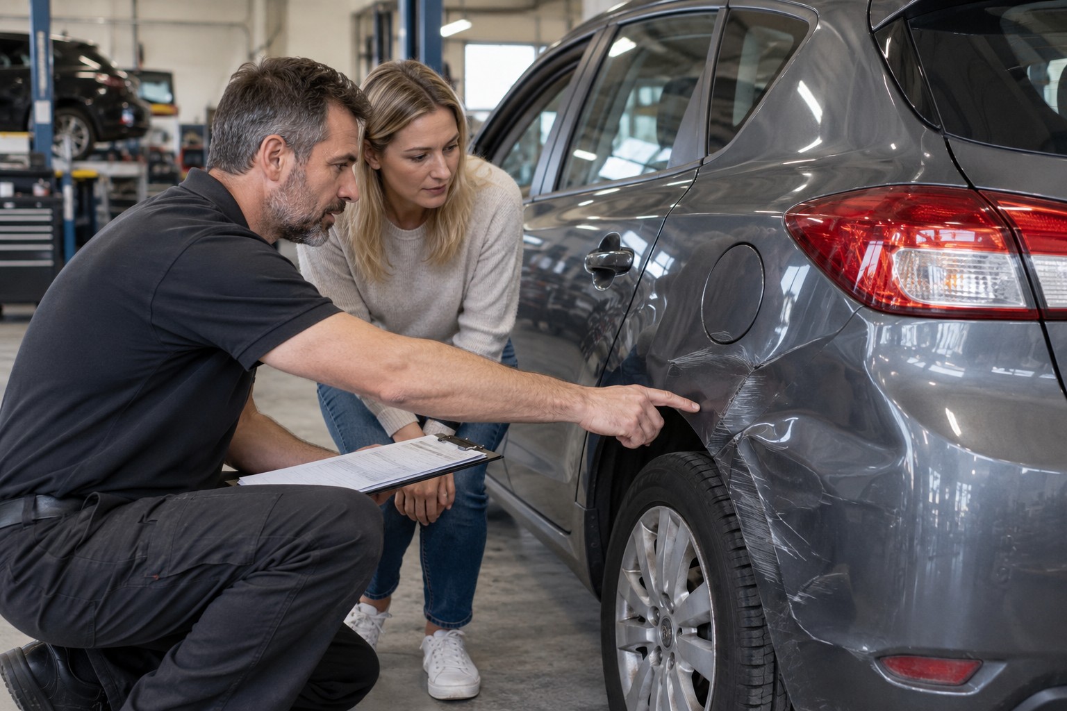 An owner and estimator consider repairs to an older car